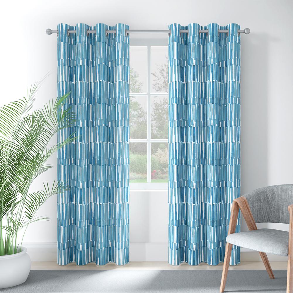 Printed Curtain | Light Blocking Upto 70% | (7 x 3.8 ft) | Door Curtain | Set of 2 | Reduces Noise | Dry Clean | Piper Blue