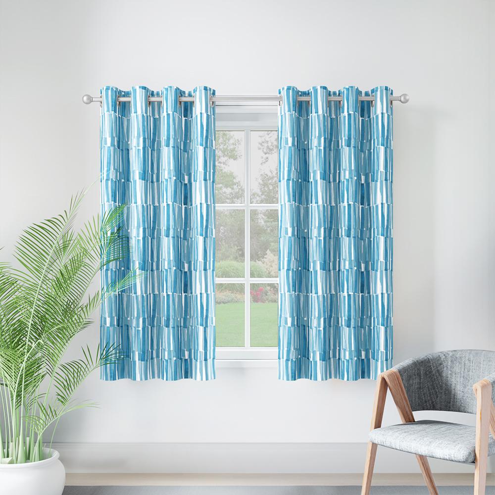 Printed Curtain | Light Blocking Upto 70% | (5 x 3.8 ft) | Window Curtain | Set of 2 | Reduces Noise | Dry Clean | Piper Blue
