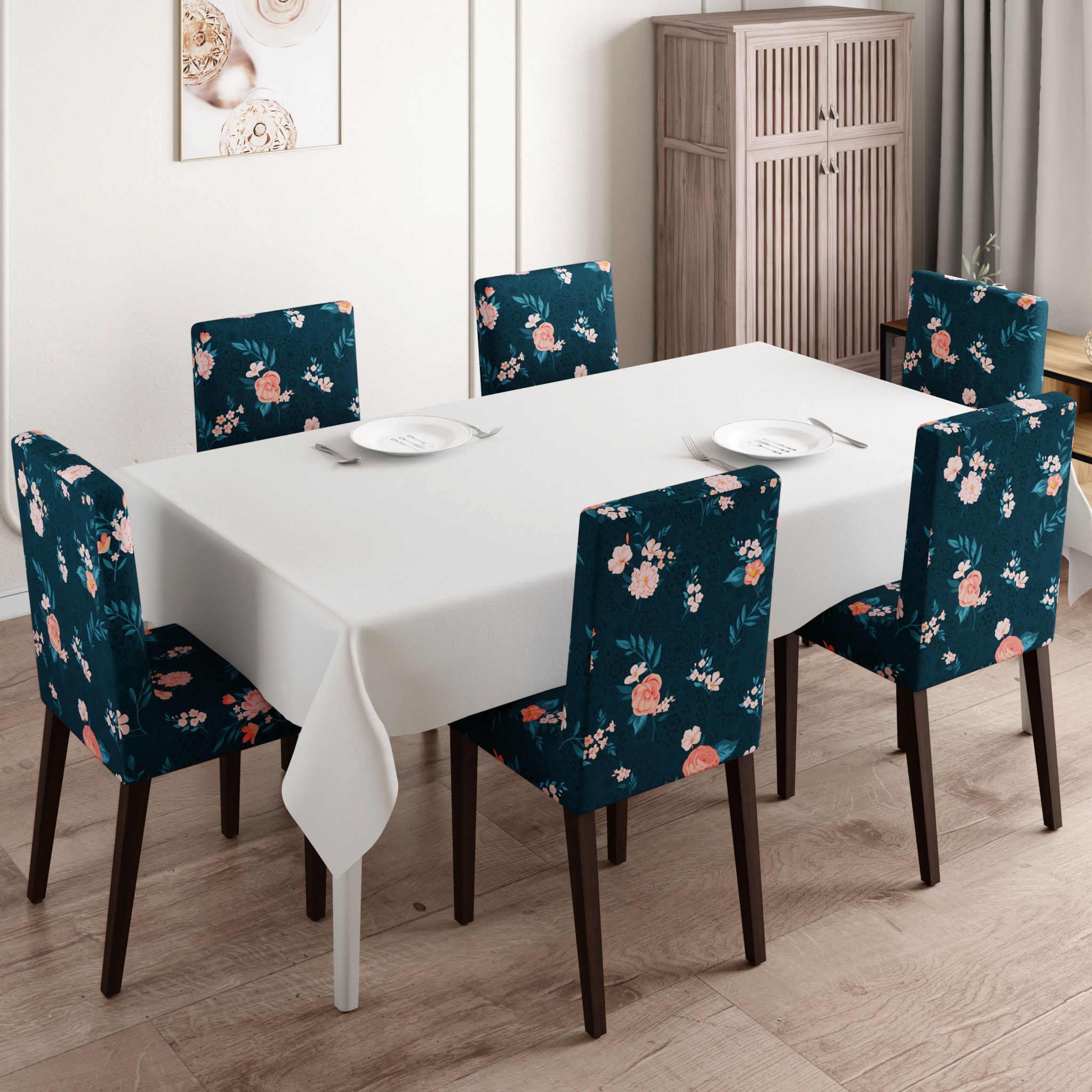 Printed Chair Cover | Elastic Stretchable Dining table Chair Cover 6 seater | Removable & Washable Slip Cover | Chair Seat Protector | Alana | Set of 6