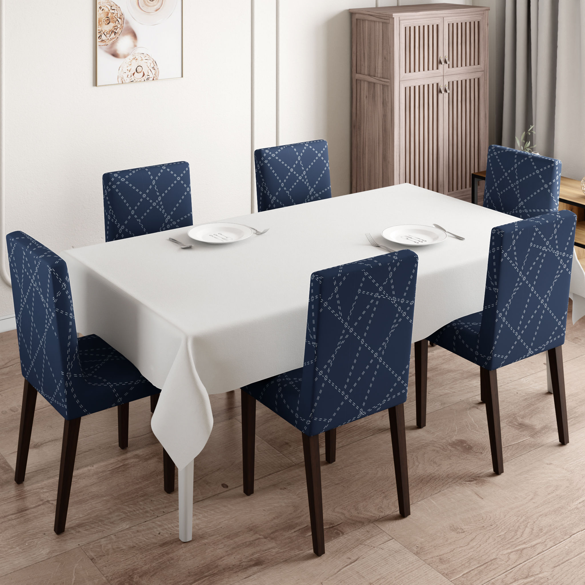 Printed Chair Cover | Elastic Stretchable Dining table Chair Cover 6 seater | Removable & Washable Slip Cover | Chair Seat Protector | Bekam | Set of 6