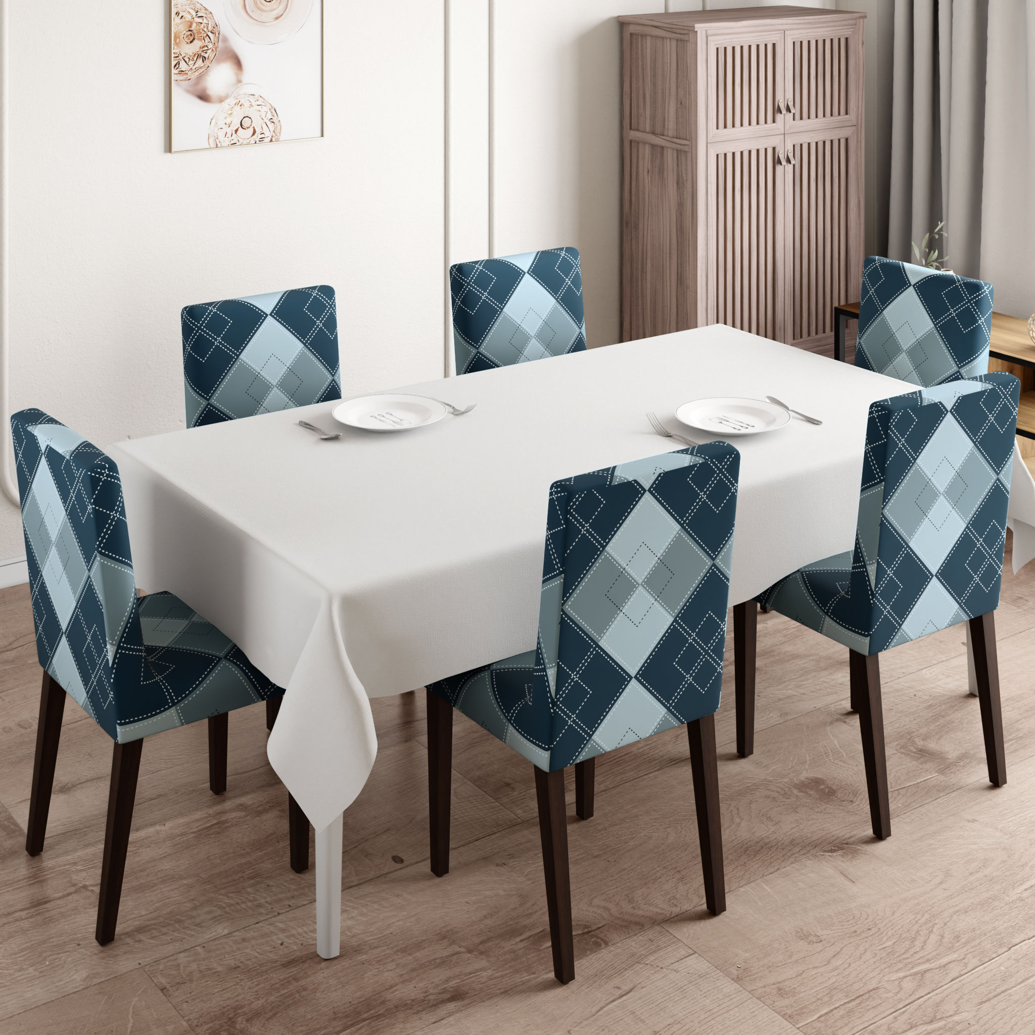 Printed Chair Cover | Elastic Stretchable Dining table Chair Cover 6 seater | Removable & Washable Slip Cover | Chair Seat Protector | Checko | Set of 6