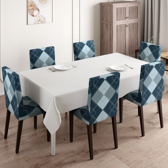 Printed Chair Cover | Elastic Stretchable Dining table Chair Cover 6 seater | Removable & Washable Slip Cover | Chair Seat Protector | Checko | Set of 6