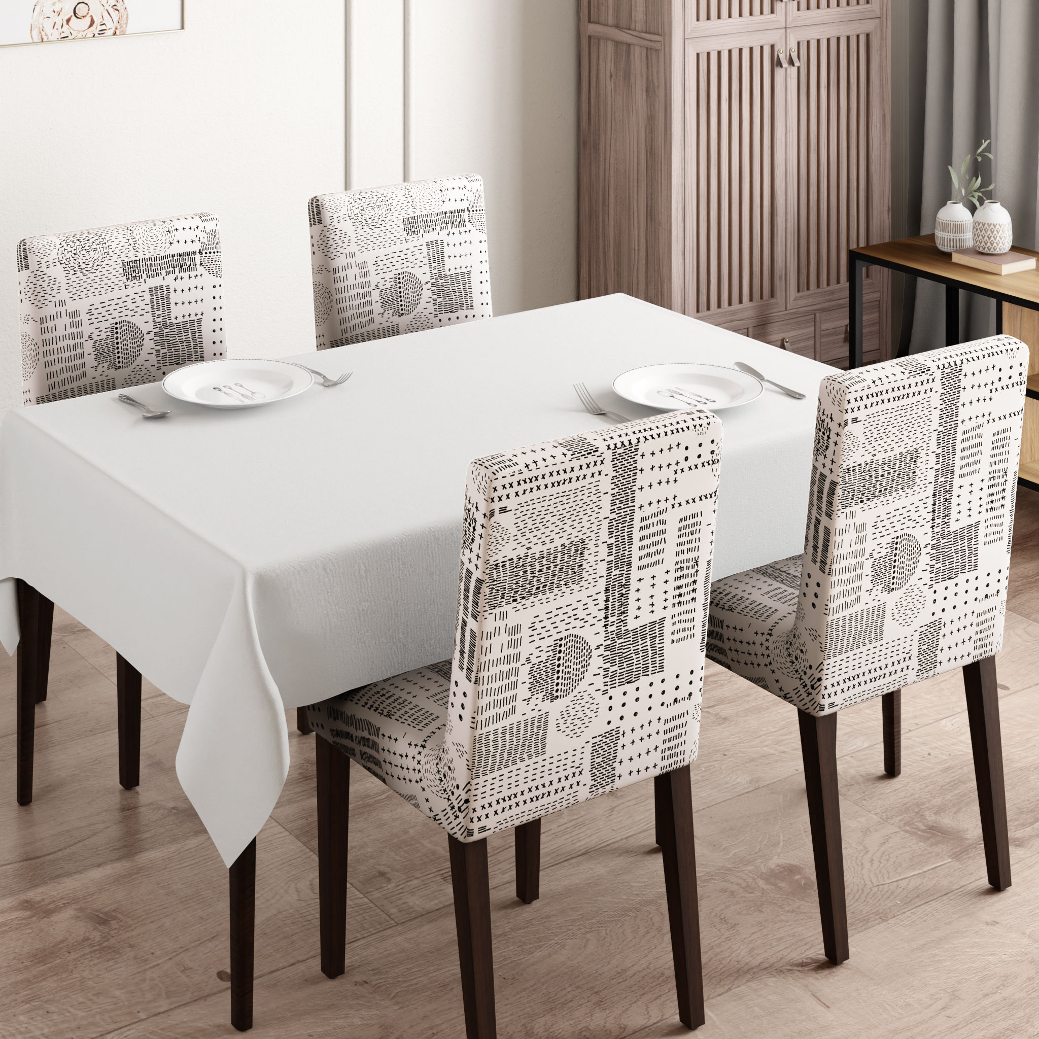 Printed Chair Cover | Elastic Stretchable Dining table Chair Cover 4 seater | Removable & Washable Slip Cover | Chair Seat Protector | Freddy | Set of 4