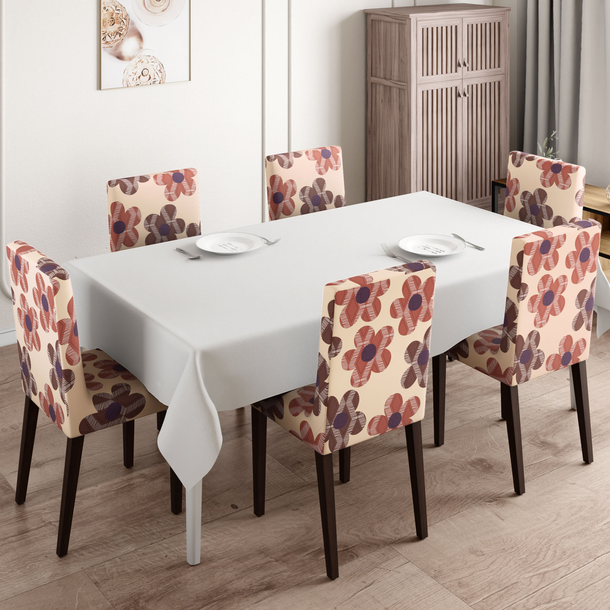 Printed Chair Cover | Elastic Stretchable Dining table Chair Cover 6 seater | Removable & Washable Slip Cover | Chair Seat Protector | Floro | Set of 6