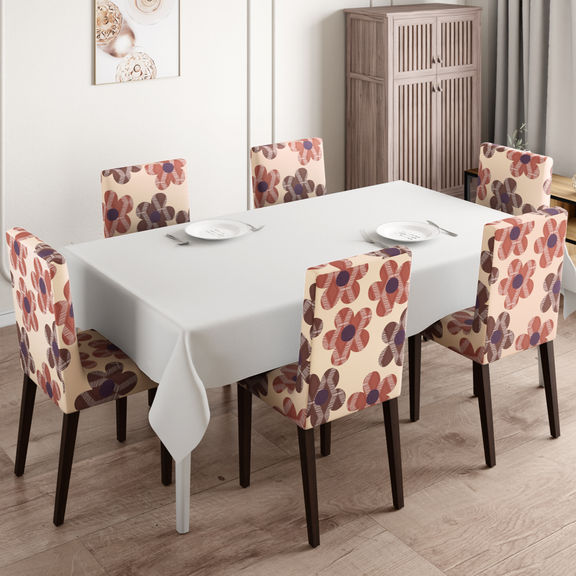 Printed Chair Cover | Elastic Stretchable Dining table Chair Cover 6 seater | Removable & Washable Slip Cover | Chair Seat Protector | Floro | Set of 6