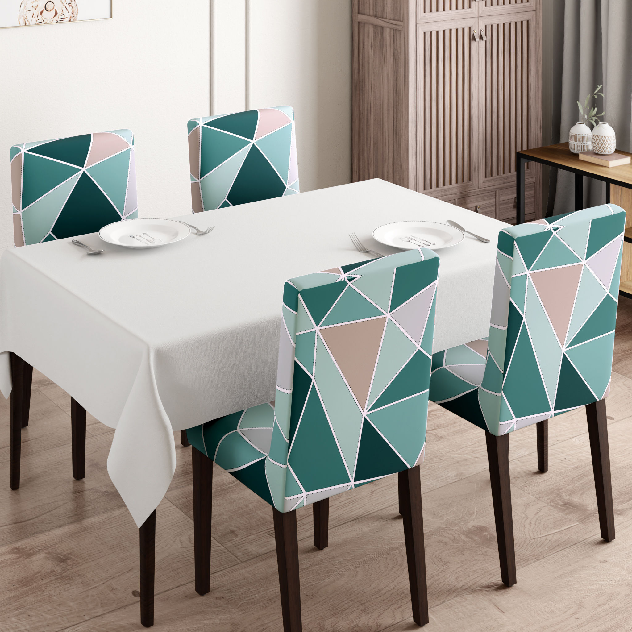 Printed Chair Cover | Elastic Stretchable Dining table Chair Cover 4 seater | Removable & Washable Slip Cover | Chair Seat Protector | Vasco | Set of 4