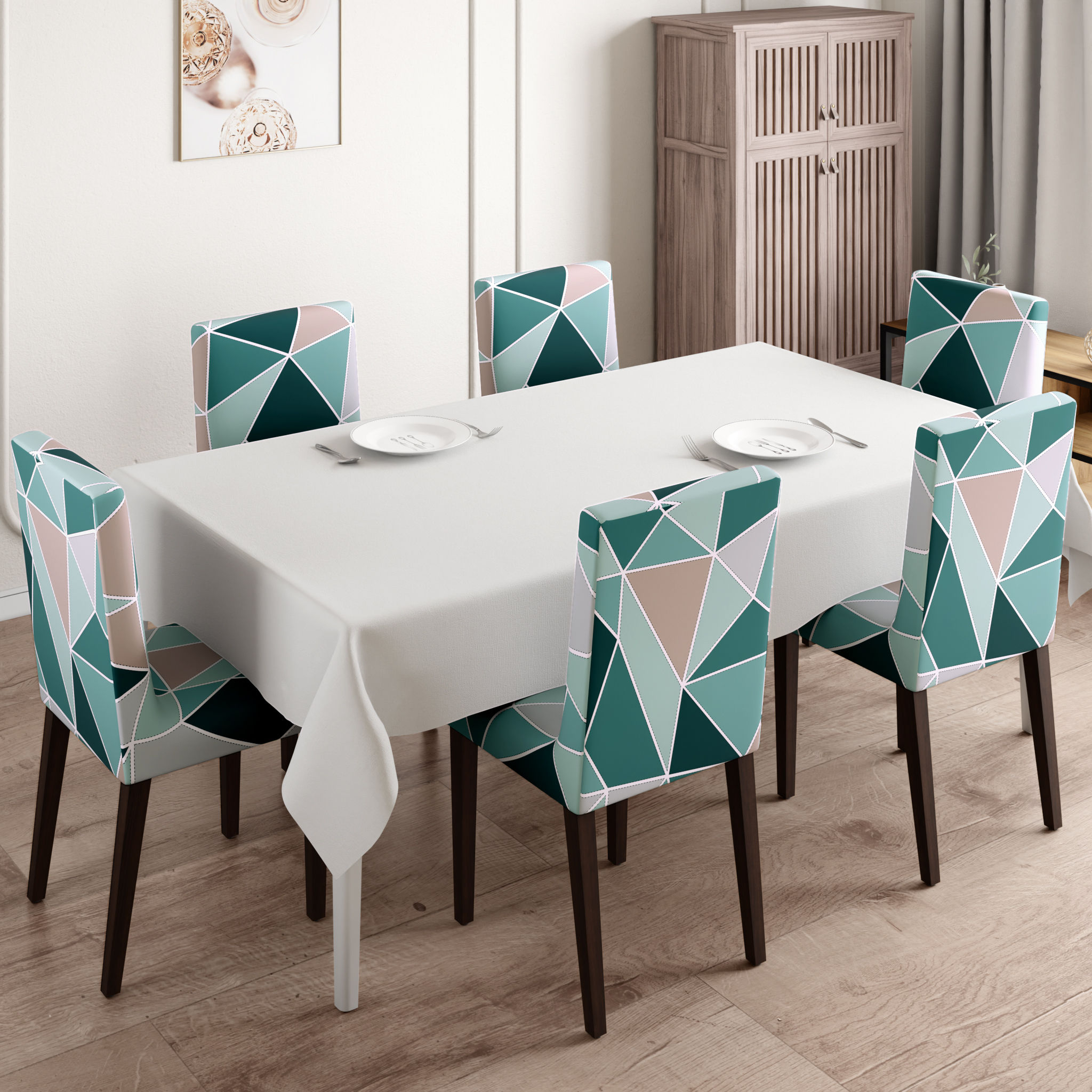 Printed Chair Cover | Elastic Stretchable Dining table Chair Cover 6 seater | Removable & Washable Slip Cover | Chair Seat Protector | Vasco | Set of 6