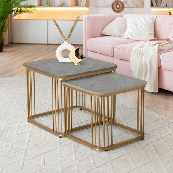  Flat Coffee Table I Marble Finish I Vitrified Tile Top I Omani Grey