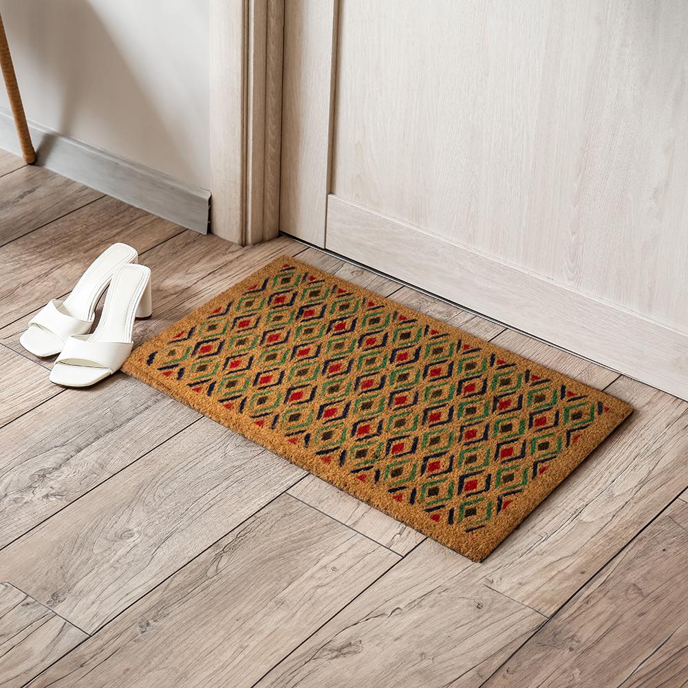 Printed Natural Coir Doormat | Long lasting Heavy Duty Thick PVC non-slip backing | Thick Entryway Rug | Large Rectangle Design for Indoor & Covered Door Entrances | Regal - 40x70 CM | Brown