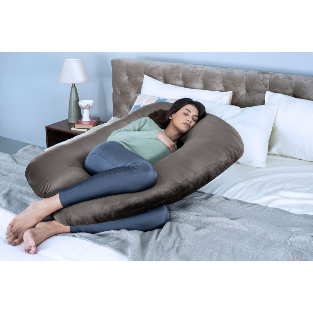 Maternity Pillow (U Shape) & Nursing Pillow Combo | For Pregnancy and Baby Feeding | Soft & Machine Washable Velvet Cover | Charcoal Grey