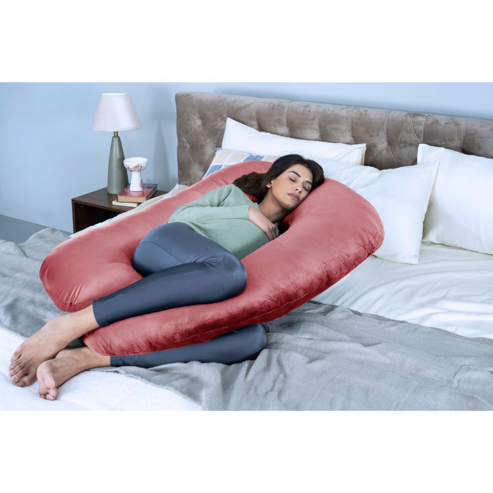 Maternity Pillow (U Shape) & Nursing Pillow Combo | For Pregnancy and Baby Feeding | Soft & Machine Washable Velvet Cover | Pink