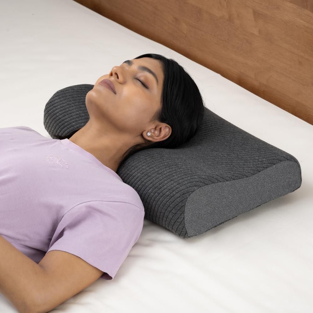 Shape Sensing Contour Pillow | Set of 2 | Memory Foam | 19.5x11.5x4 Inch | Reduces Neck & Shoulder Pain | Dark Grey