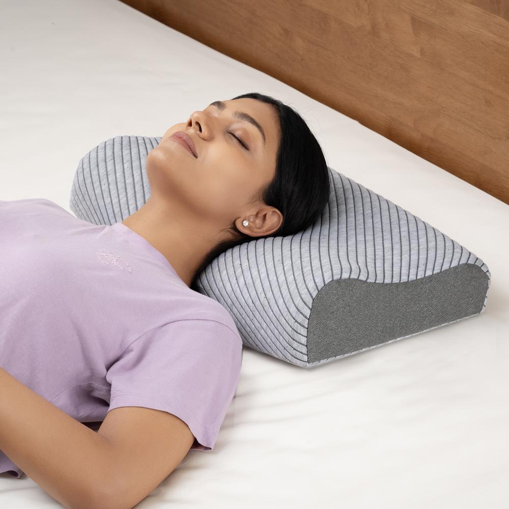 Shape Sensing Contour Pillow | Set of 2 | Memory Foam | 19.5x11.5x4 Inch | Reduces Neck & Shoulder Pain | Light Grey