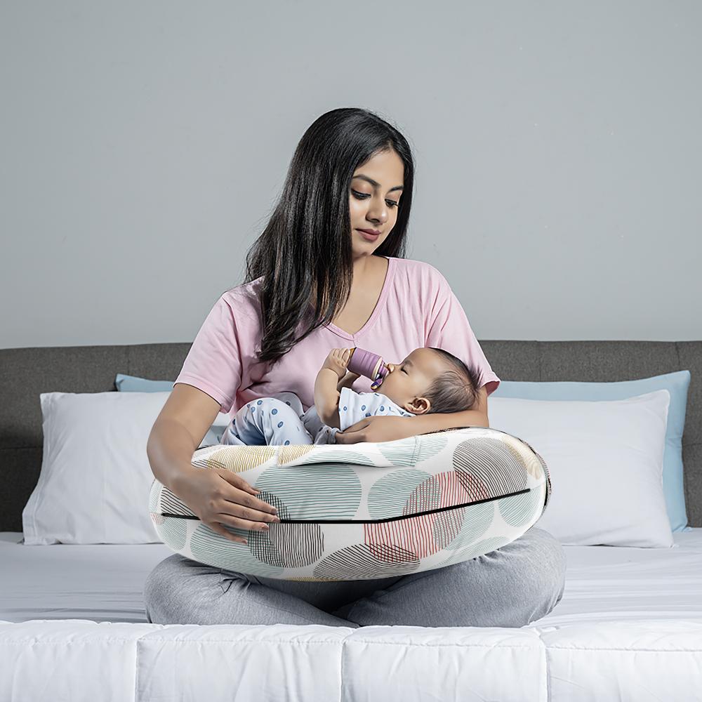 Nursing Pillow For Feeding & Baby Care | 100% Cotton & Machine Washable Cover | Moonsine