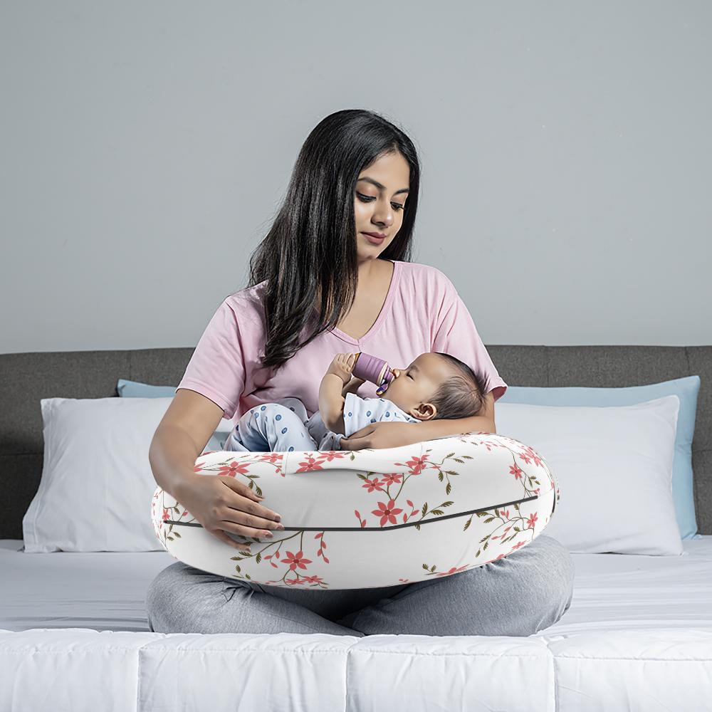 Nursing Pillow For Feeding Baby Care 100 Cotton Machine Washable Cover Sakura White
