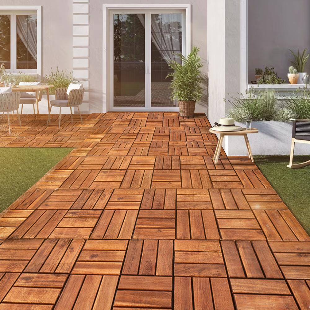 Wooden Deck Tiles | 30x30 cm | Set of 5 | Made of Acacia Wood | For Outdoor & Indoor Use
