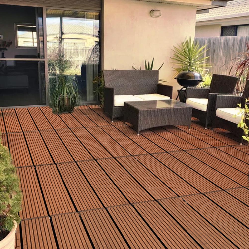WPC Deck Tiles | 30x30 cm | Set of 5 | Made of Wood Plastic Composite | For Outdoor & Indoor Use | Waterproof | Brown