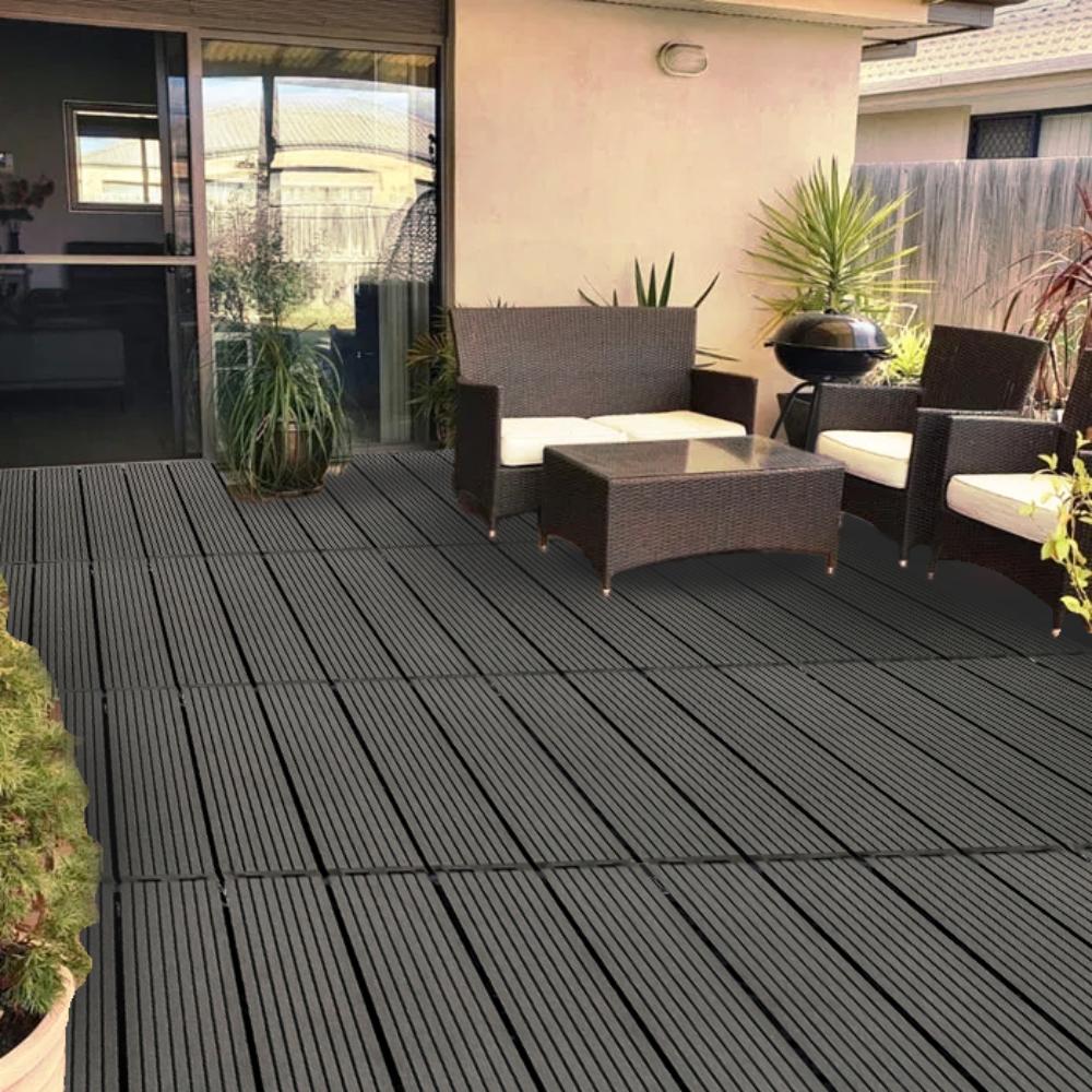 WPC Deck Tiles | 30x30 cm | Set of 5 | Made of Wood Plastic Composite | For Outdoor & Indoor Use | Waterproof | Slate Grey