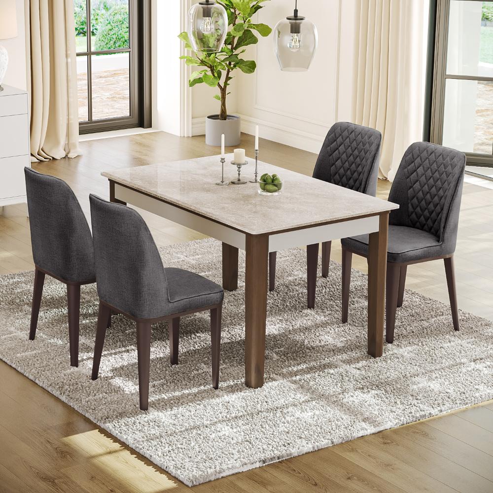 Nigella 4 Seater Italian Marble Dining Set Charcoal Grey