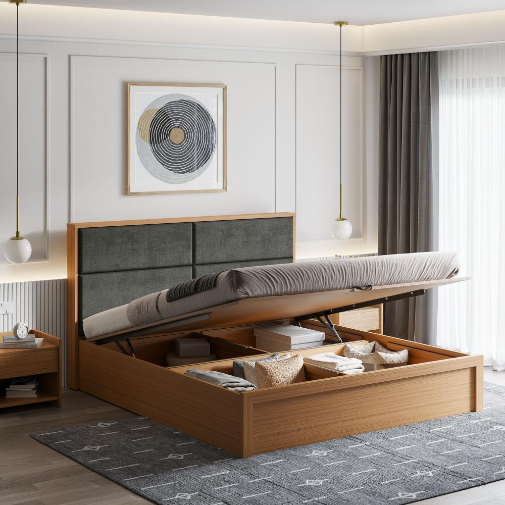 Wakefit Eclipse King Size Bed with Dark Grey Upholstered Headboard- with Hydraulic Storage