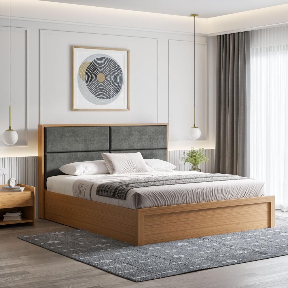 Wakefit Eclipse King Size storage Bed with Dark Grey Upholstered Headboard