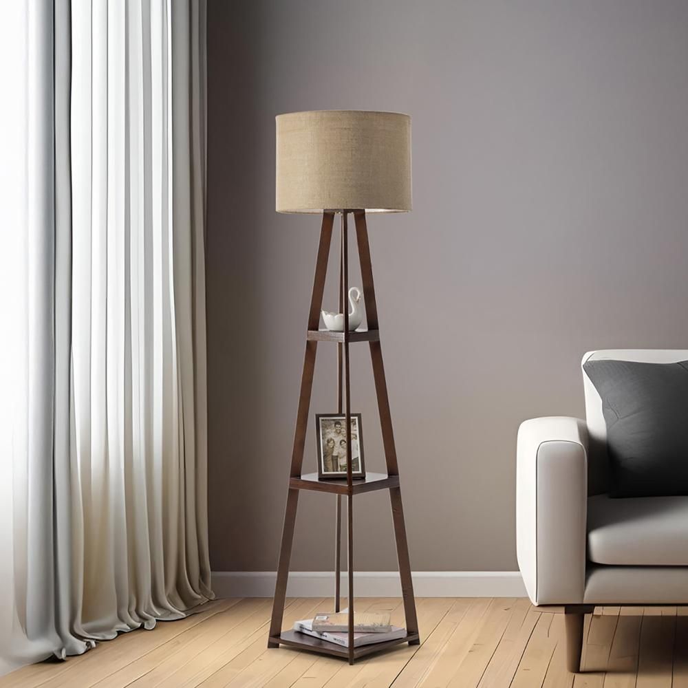 Tripod Wooden Storage Floor Lamp