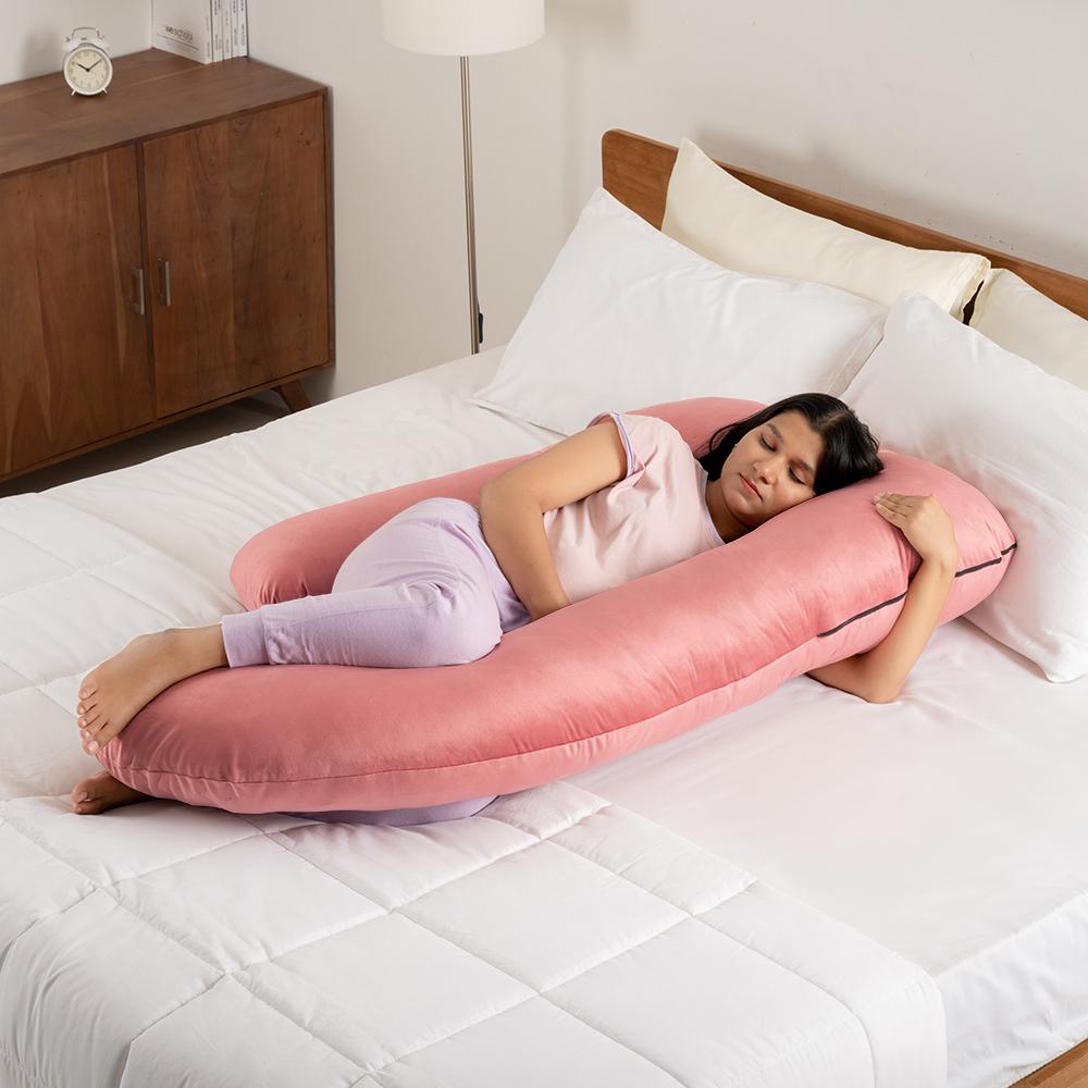 Maternity Pillow for Pregnancy Support | G Shape | Super Soft & Machine Washable Velvet Cover | Pink