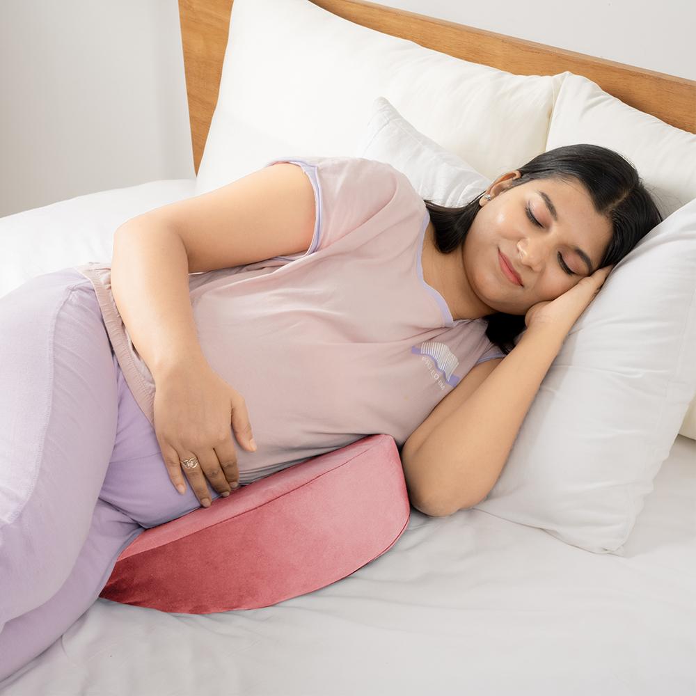 Maternity Pillow | Wedge Shape | For Belly Support | Soft & Machine Washable Velvet Cover | Pink