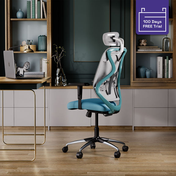  Gravita High Back Office Chair, White and Sea Green Body, Chrome Base, Multi Lock mechanism
