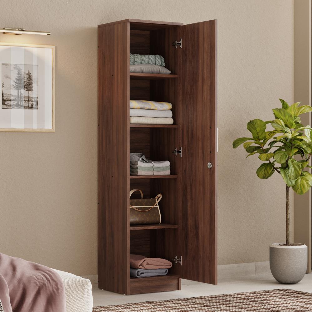 Hunor 1 Door Wardrobe with shelves | Without Mirror | (Columbia walnut)