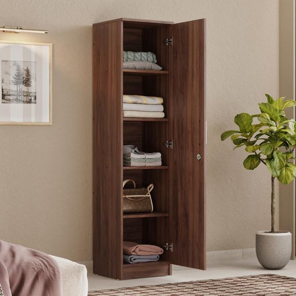 Hunor 1 Door Wardrobe with shelves | Without Mirror | (Columbia walnut)