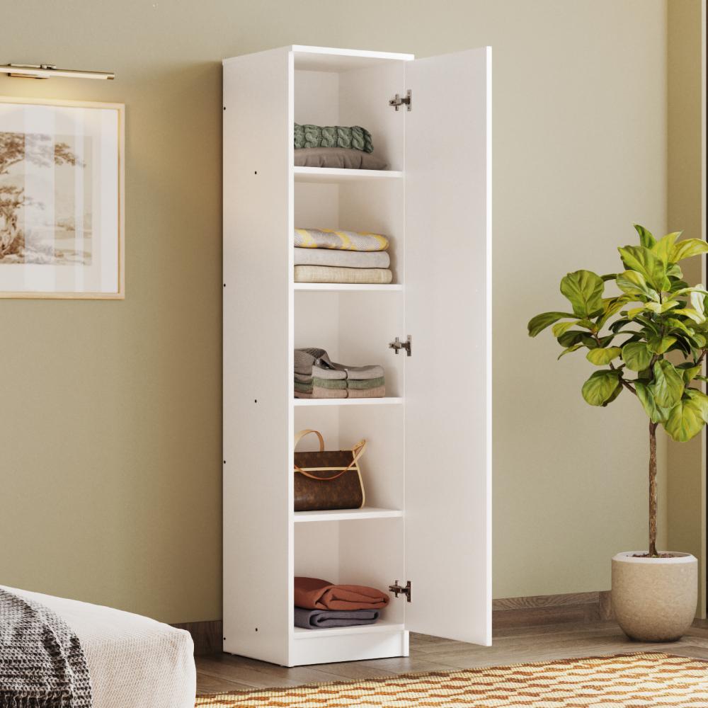 Hunor 1 Door Wardrobe with shelves | Without Mirror | (Frosty White)