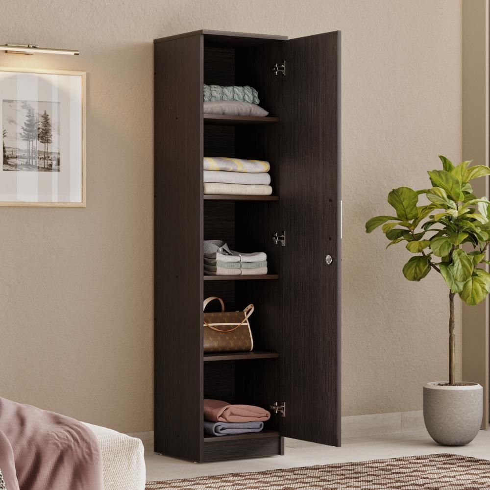 Hunor 1 Door Wardrobe with shelves | Without Mirror | (Wenge)