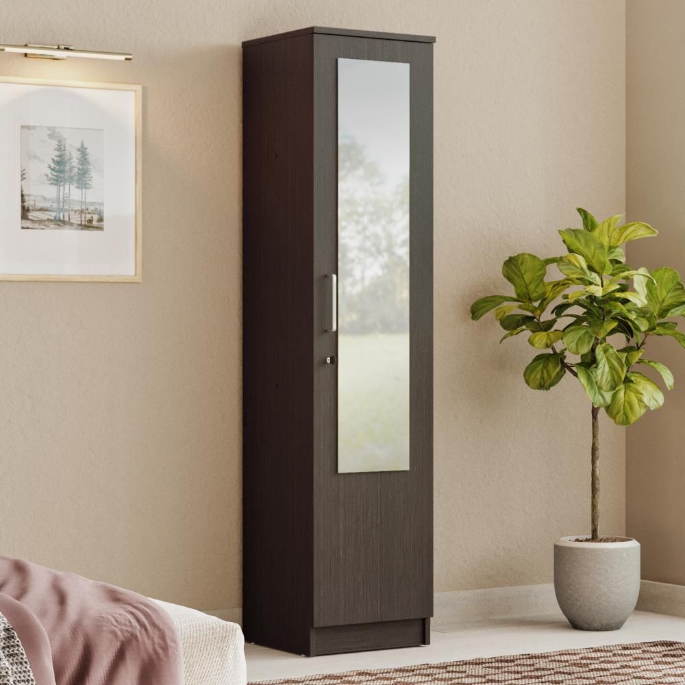 Hunor 1 Door Wardrobe with Mirror and Shelves | (Wenge)