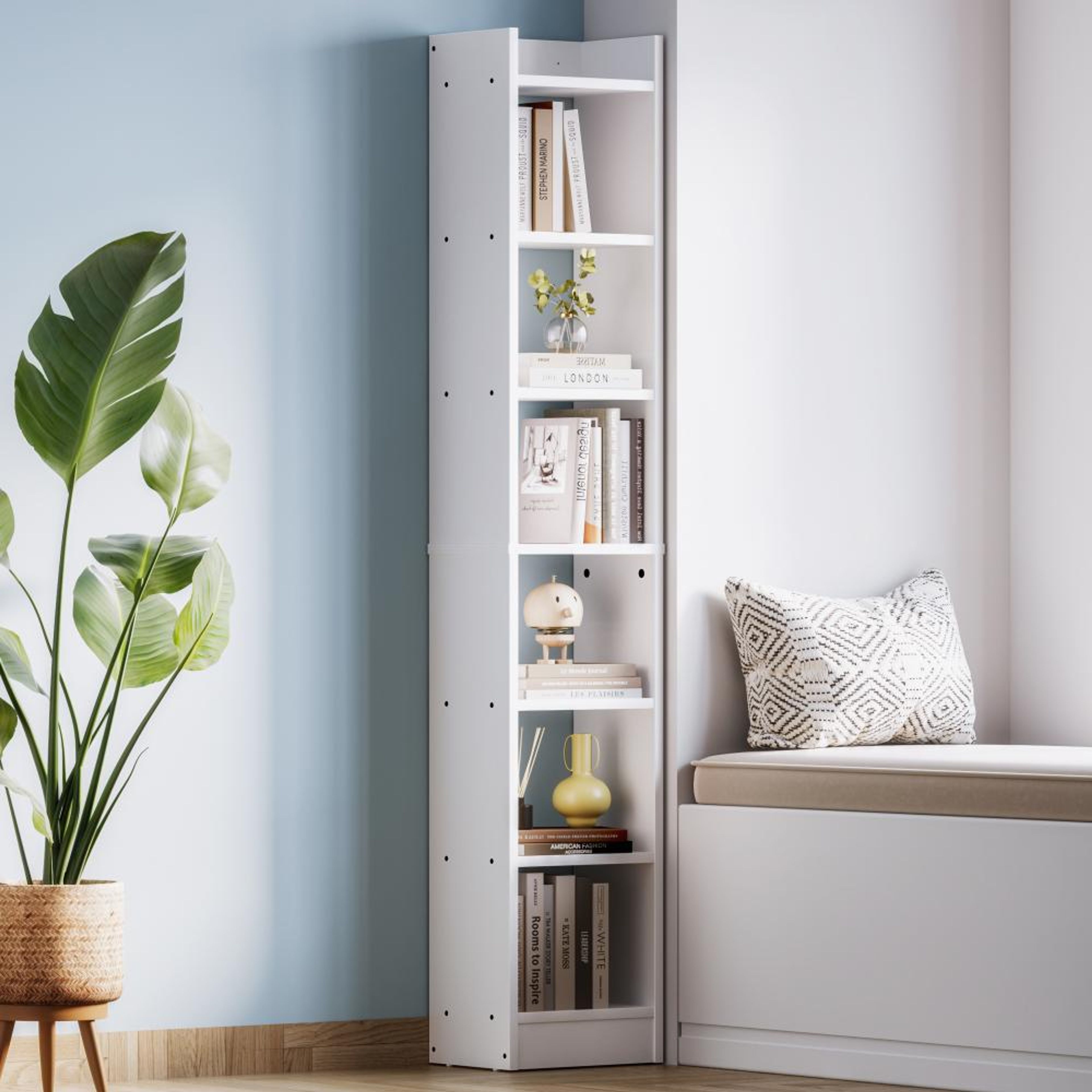 White bookshelf with 4 open shelves