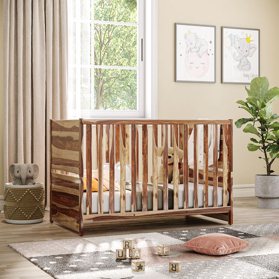 3-in-1 Optimus Sheesham Wood Crib cum Bed cum Sofa | (54x30 inch) | Solid Wood Convertible Baby Crib for Newborns & Toddlers