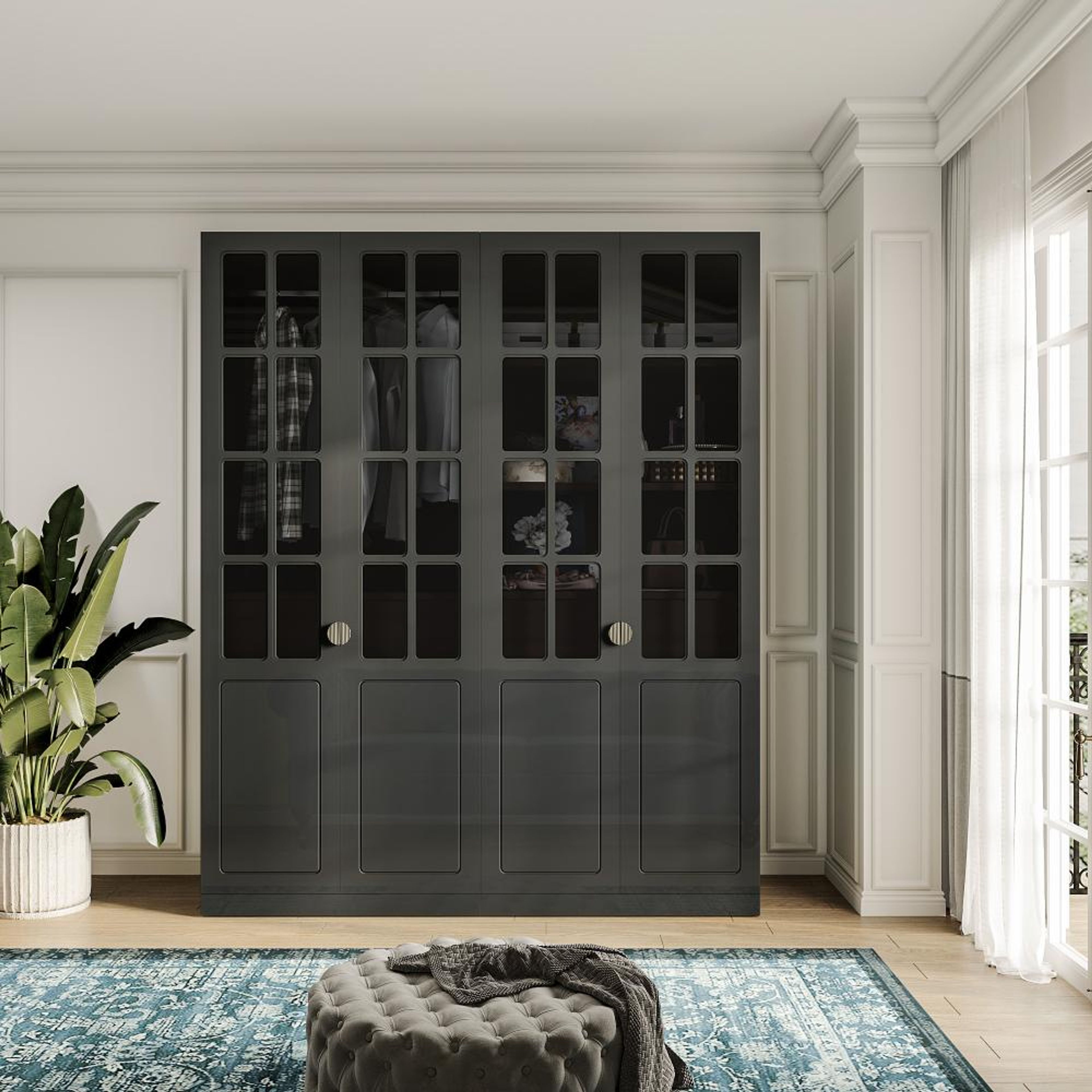 Jamie 4 Door with 6 Shelves 2 Drawers Tinted glass
