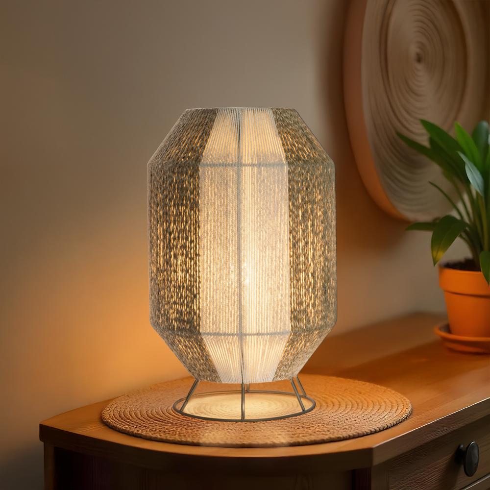 Solace Flame Metal Jute Table Lamp - Wheat