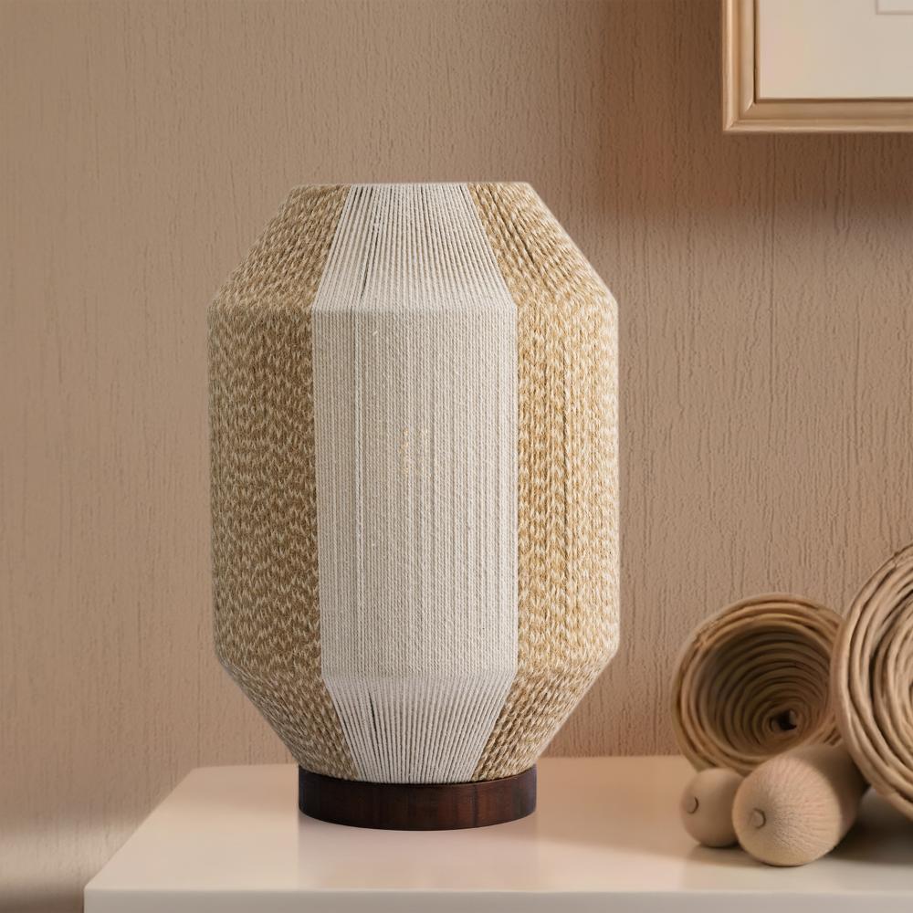 Solace Flame Wood Jute Table Lamp - Wheat