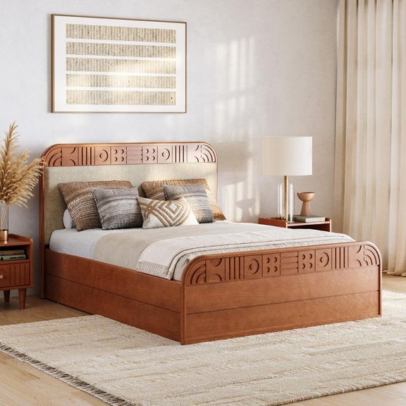 Lunarix Queen Storage with Upholstery Solid Wood Bed