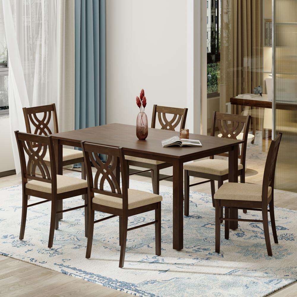 Wakefit Alcano 6 seater solid wood dining set