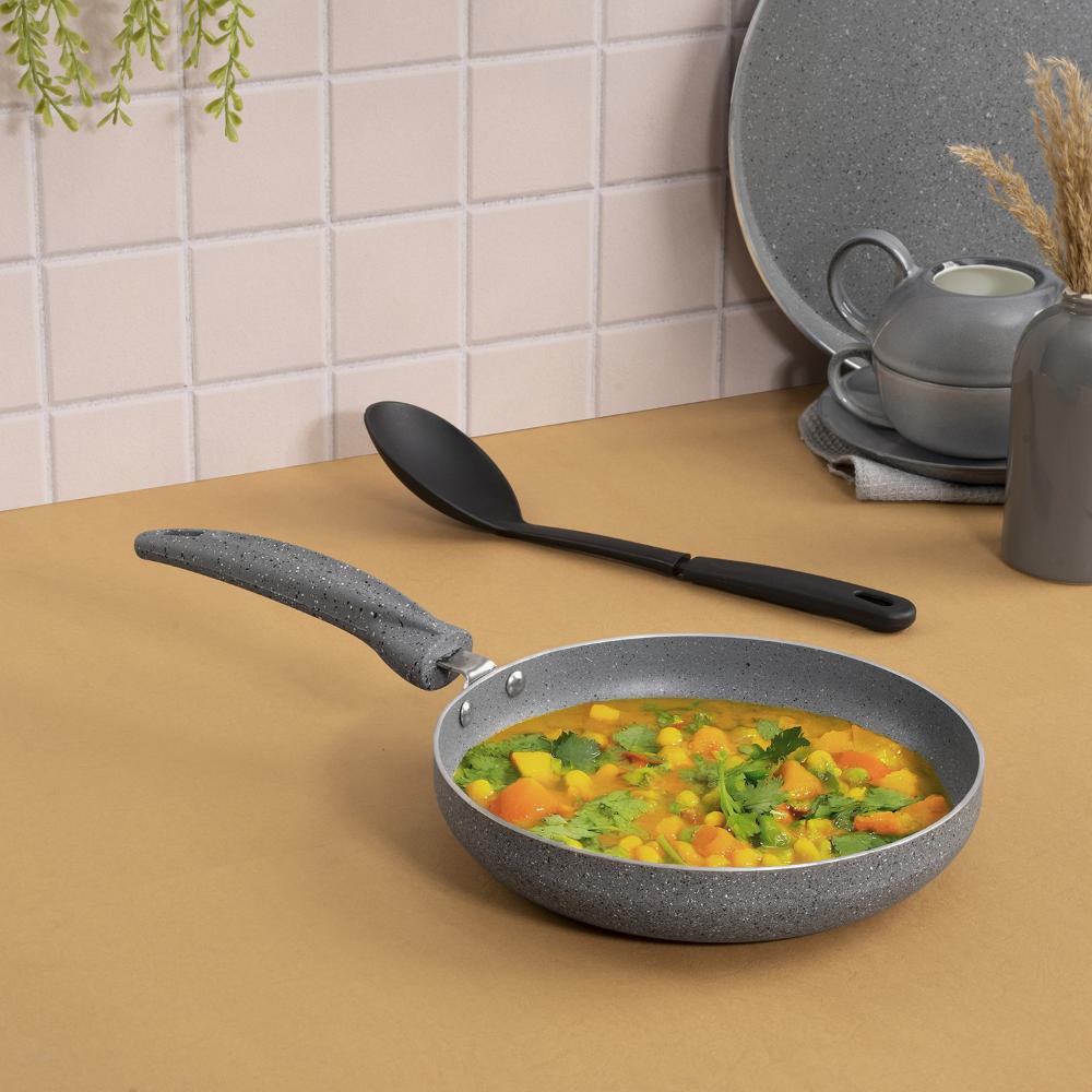 Advanced 5 layer Non-Stick Fry Pan | 22 cm | 3 mm thick | PFOA & PTFE Free | Gas & Induction Compatible | Highly durable & Metal Spoon Friendly | Soft Touch Handle | Free Spatula | Sorrel | Blue