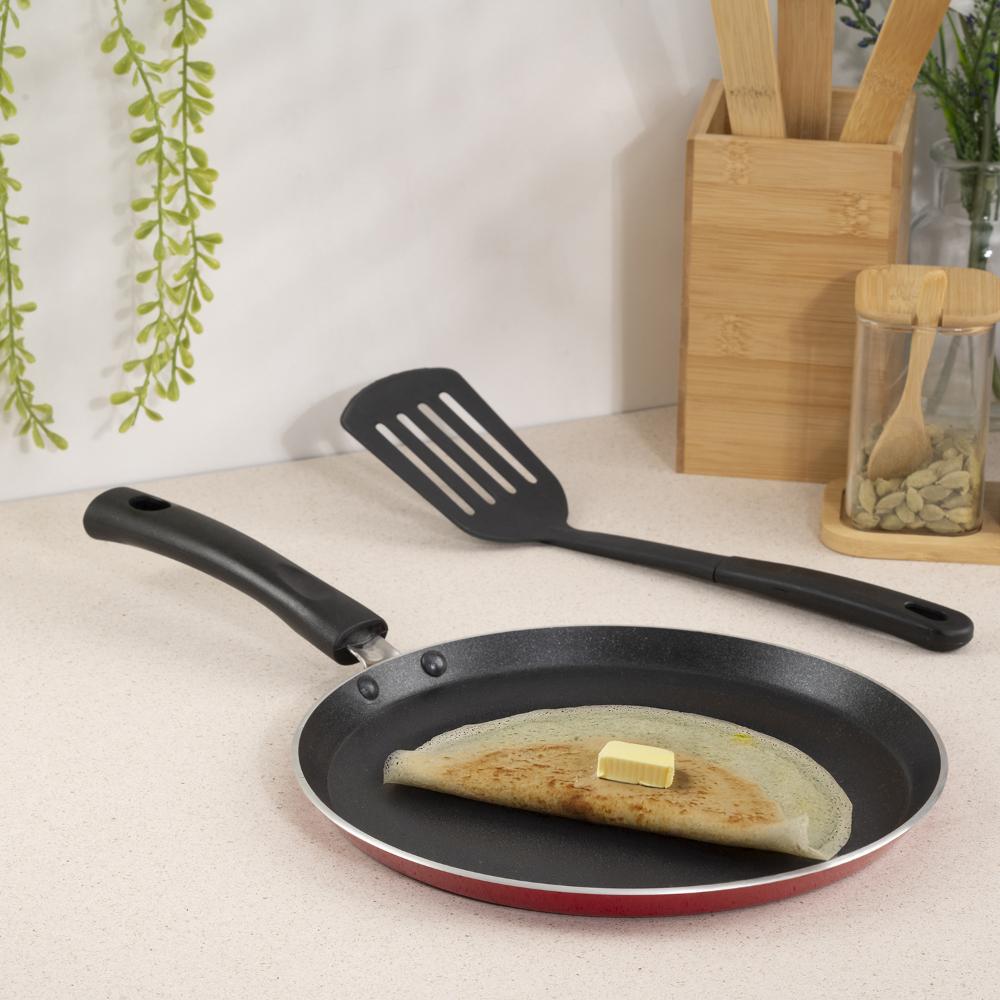 Advanced 5 layer Non-Stick Tawa | 25 cm | 2.6 mm thick | PFOA & PTFE Free | Gas Compatible | Highly durable & Metal Spoon Friendly | Sturdy Handle | Free Spatula | Chervil | Red & Black