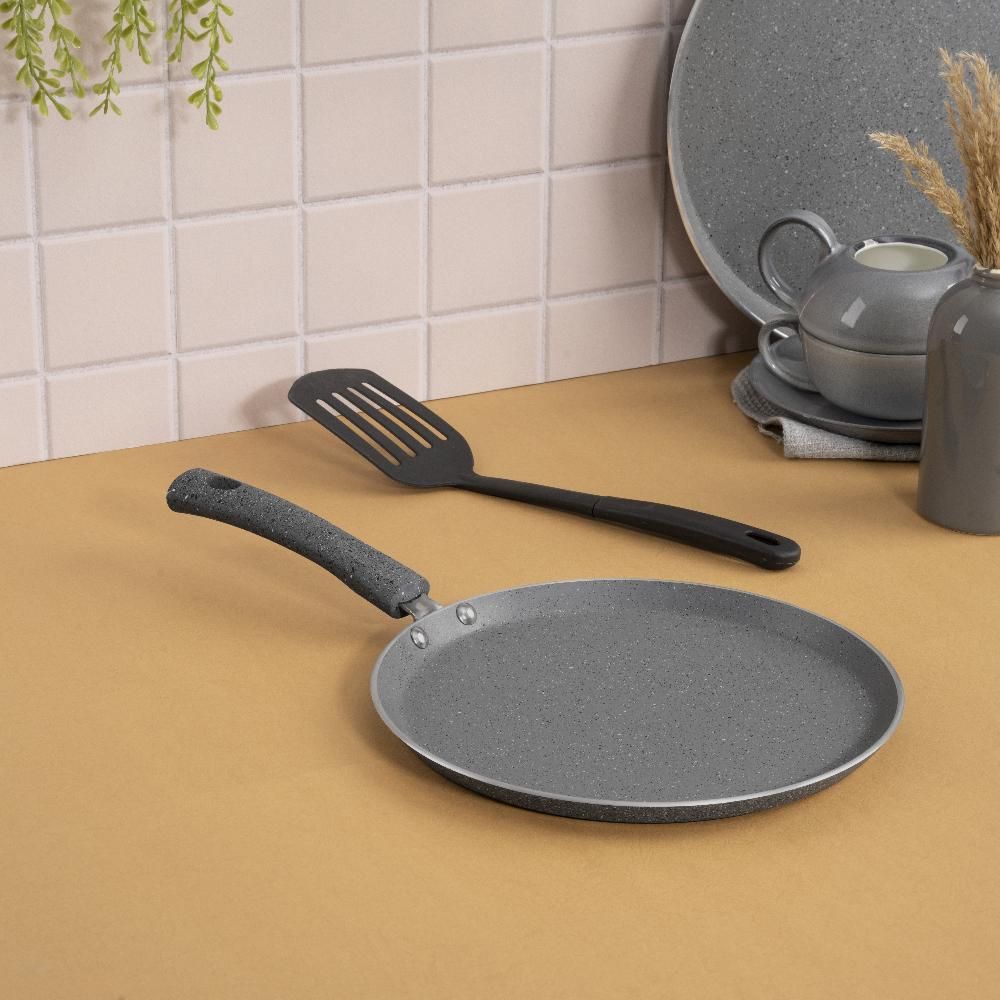 Advanced 5 layer Non-Stick Tawa | 25 cm | 3 mm thick | PFOA & PTFE Free | Gas & Induction Compatible | Highly durable & Metal Spoon Friendly | Soft Touch Handle | Free Spatula | Chervil | Blue