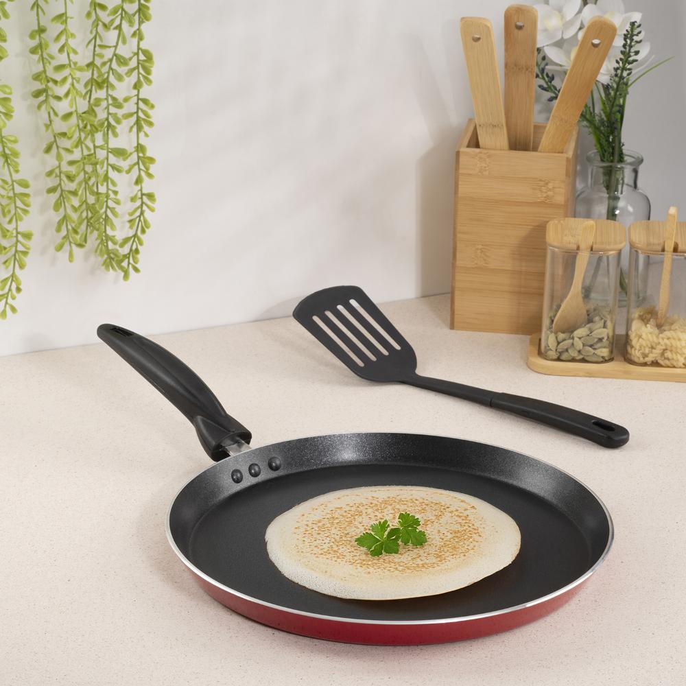 Advanced 5 layer Non-Stick Tawa | 28 cm | 2.6 mm thick | PFOA & PTFE Free | Gas Compatible | Highly durable & Metal Spoon Friendly | Sturdy Handle | Free Spatula | Chervil | Red & Black
