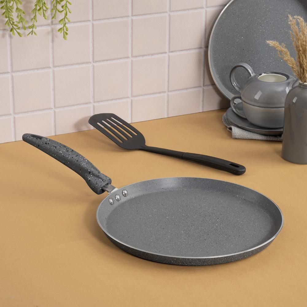 Advanced 5 layer Non-Stick Tawa | 28 cm | 3 mm thick | PFOA & PTFE Free | Gas & Induction Compatible | Highly durable & Metal Spoon Friendly | Soft Touch Handle | Free Spatula | Chervil | Blue