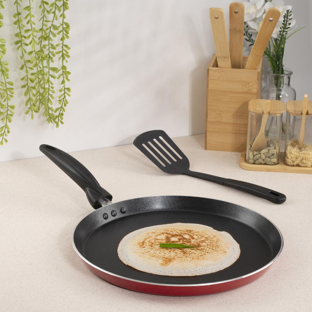 Advanced 5 layer Non-Stick Tawa | 31 cm | 2.6 mm thick | PFOA & PTFE Free | Gas Compatible | Highly durable & Metal Spoon Friendly | Sturdy Handle | Free Spatula | Chervil | Red & Black