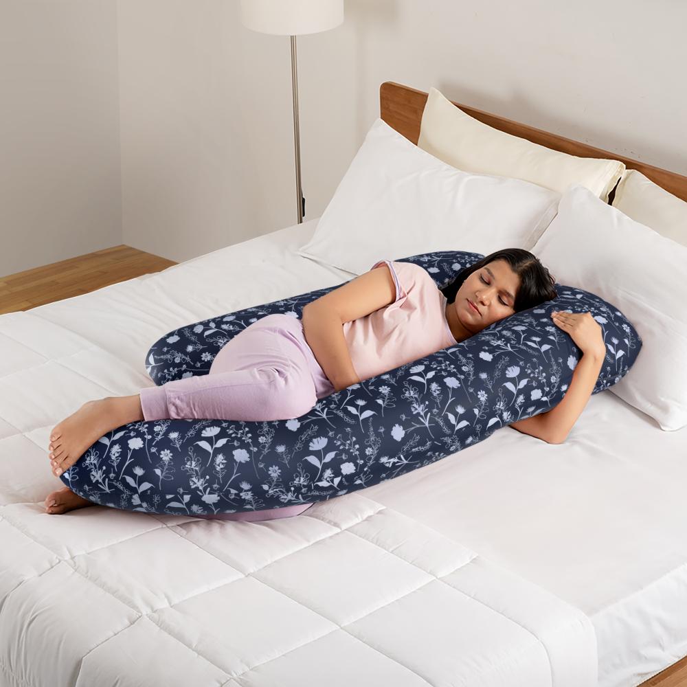 Maternity Pillow for Pregnancy Support | J Shape | 100% Cotton & Machine Washable Cover | Evelyn