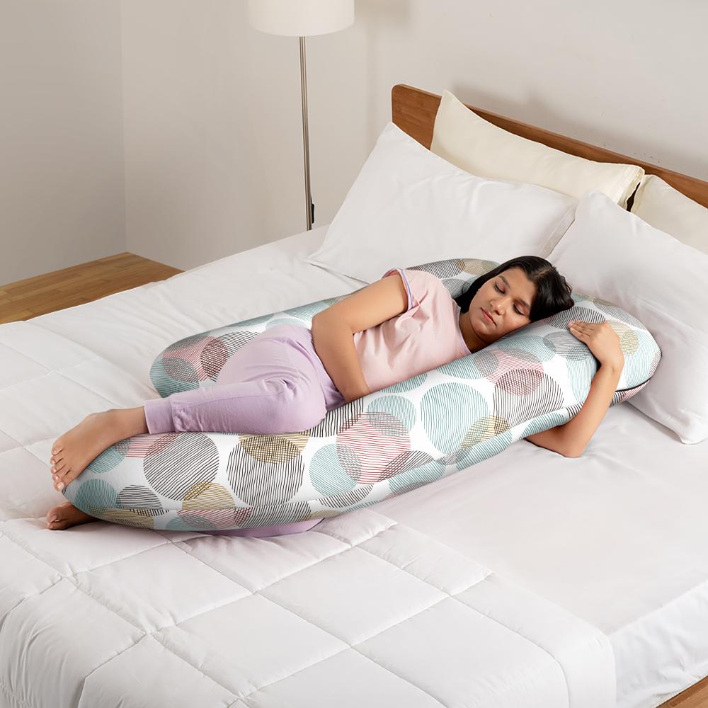Maternity Pillow for Pregnancy Support | J Shape | 100% Cotton & Machine Washable Cover | Moonsine