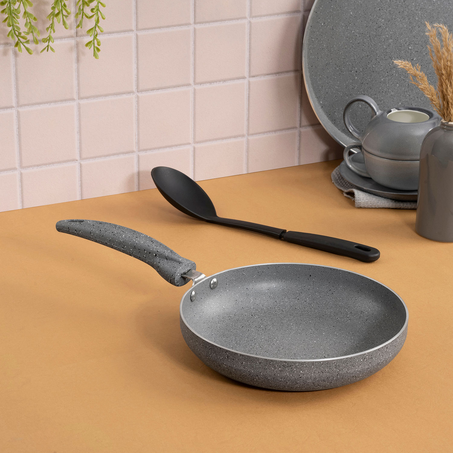 Advanced 5 layer Non-Stick Fry Pan | 24 cm | 3 mm thick | PFOA & PTFE Free | Gas & Induction Compatible | Highly durable & Metal Spoon Friendly | Soft Touch Handle | Free Spatula | Sorrel | Blue